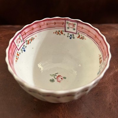 Antique 18thC Georgian Tea Bowl Spiral Shanked Hand Painted English Porcelain