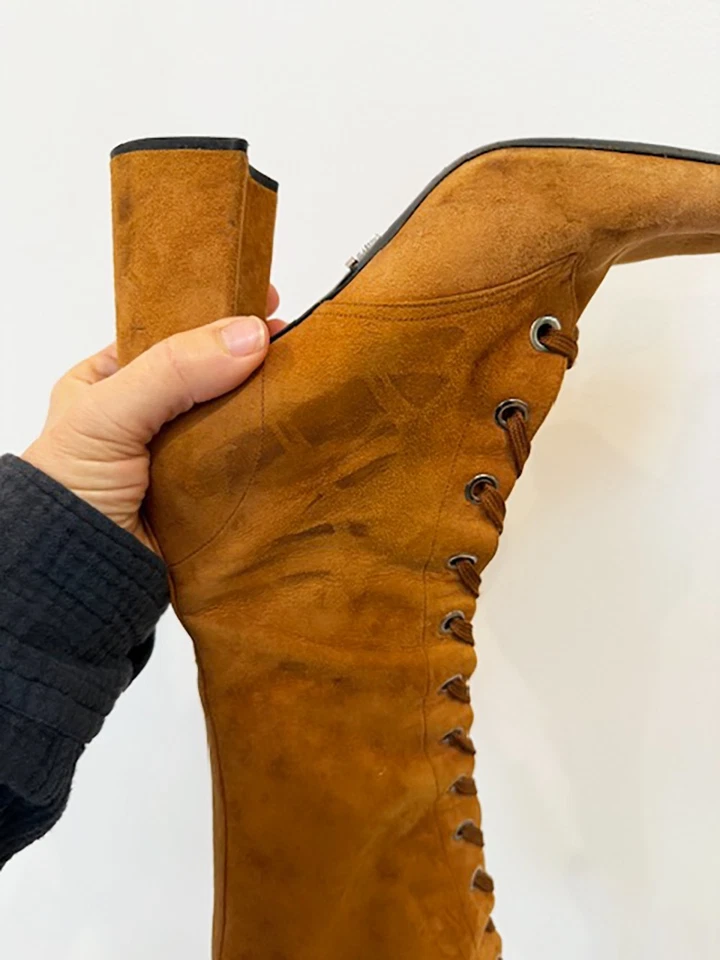 Дизайнерские женские винтажные ботинки PRADA размер 7,5 AU 38,5 ЕС коричневая замша на шнуровке - Изображение 4 из 4