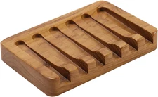 Soap Dish with Slanted Waterfall Design by , Bar Soap Holder Teak Wood, Soap Sav