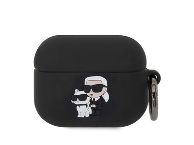 Karl Lagerfeld Hülle für Airpods Pro Stoßfest Silikon mit Ring Schwarz