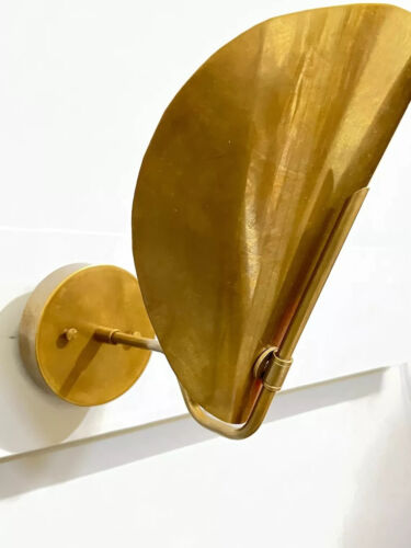 Wall Sconce Mid Century Modern Raw Brass 1 Light Curved Shade Light Fixture Lamp - Picture 5 of 8