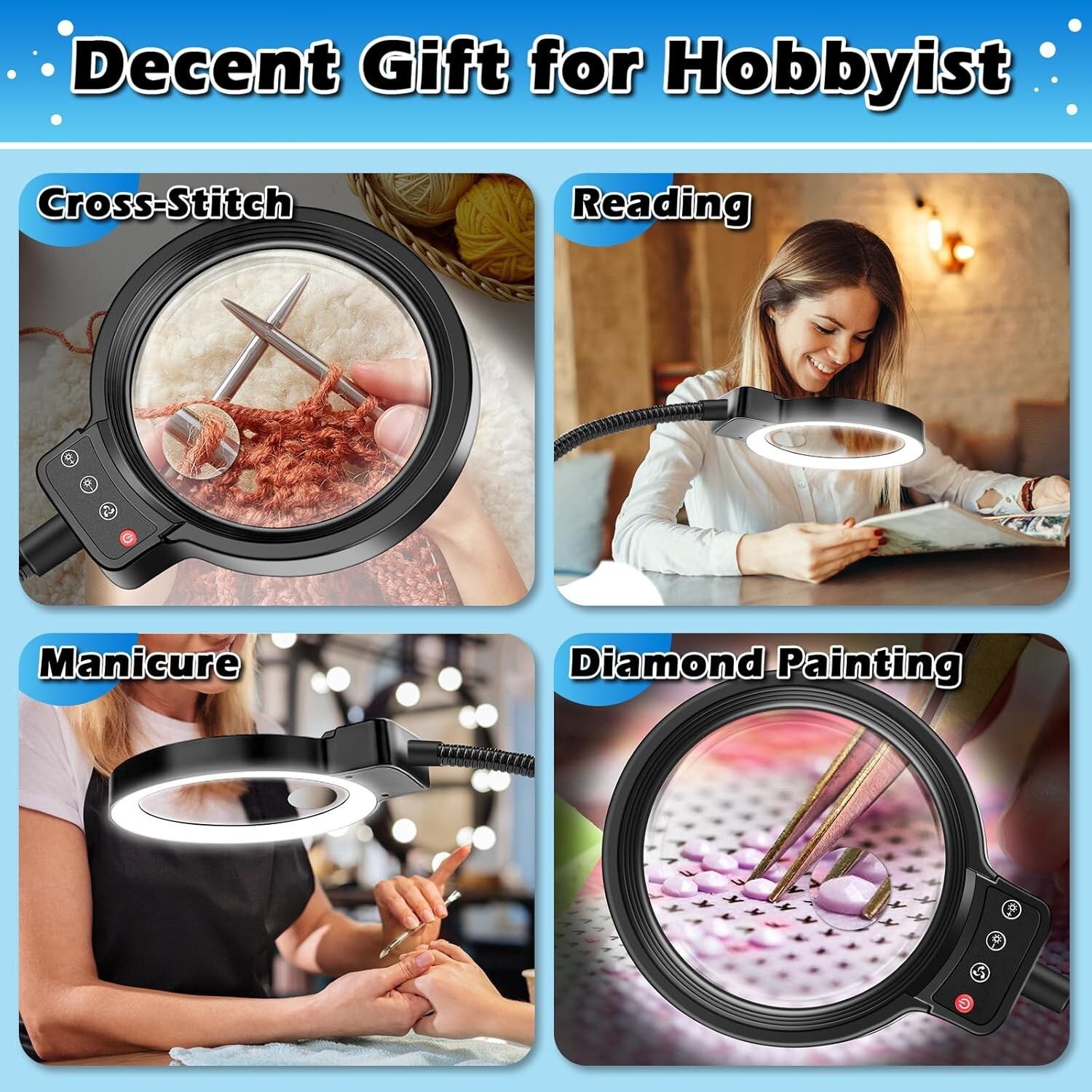 30X 10X Large Floor Magnifying Glass with Light and Stand,72 LED Adjustable H...