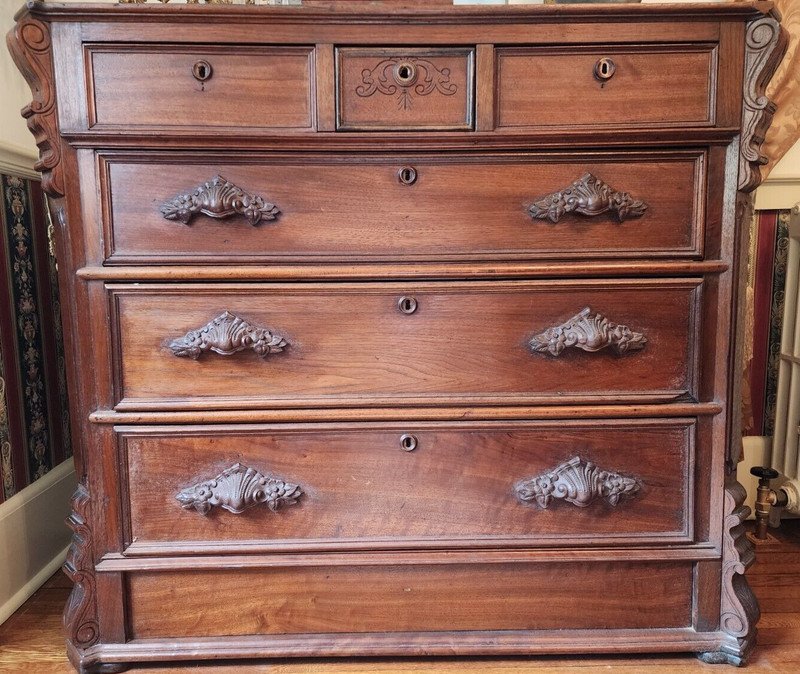 Victorian Walnut Dresser With Carved Pulls