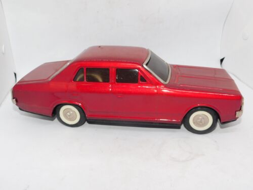 Vintage Tin Friction Car RED CHRYSLER VALIANT SEDAN / MERCEDES ? 11" LONG