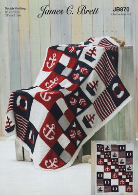 James Brett Doppel Strickmuster Baby Kinder Boot & Anker Maritim Decke JB870