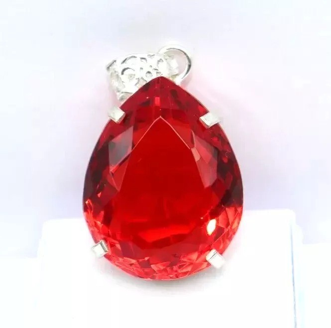 95 Ct Natural Red Topaz 925 Solid Sterling Silver Pendant A+ Gemstone + Gift