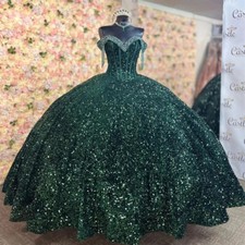 Emerald Sequin Quinceanera Dresses Off Shoulder Party Prom Ball Gowns Sweet 16