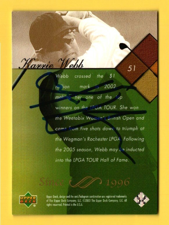 Karrie Webb RC Hand Signed Auto Autograph LPGA Golf 2003 Upper Deck #51
