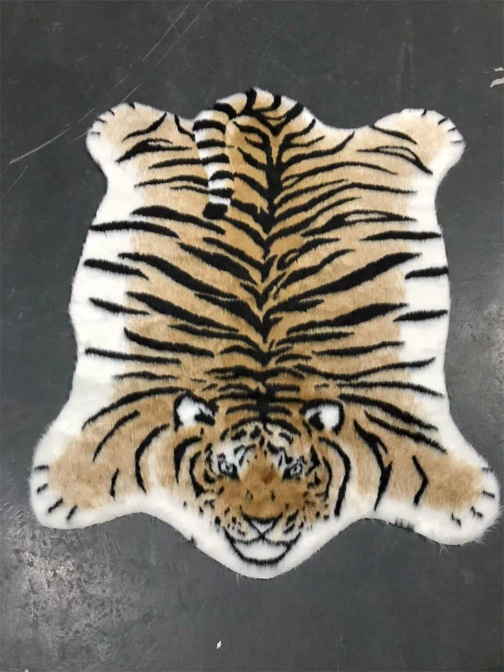 Tiger Print Rug Faux Animal Cow Hide Cute Floor Mat Non Slip Carpet 90x110CM - Image 2 of 4