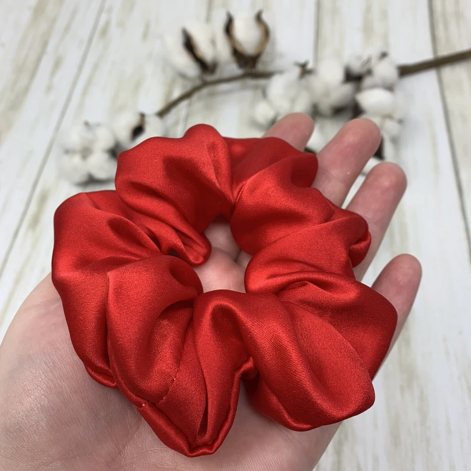 红色 100% Mulbery Silk Scrynchies 手工制作纯丝绸发带 — 第 2/4 张图片