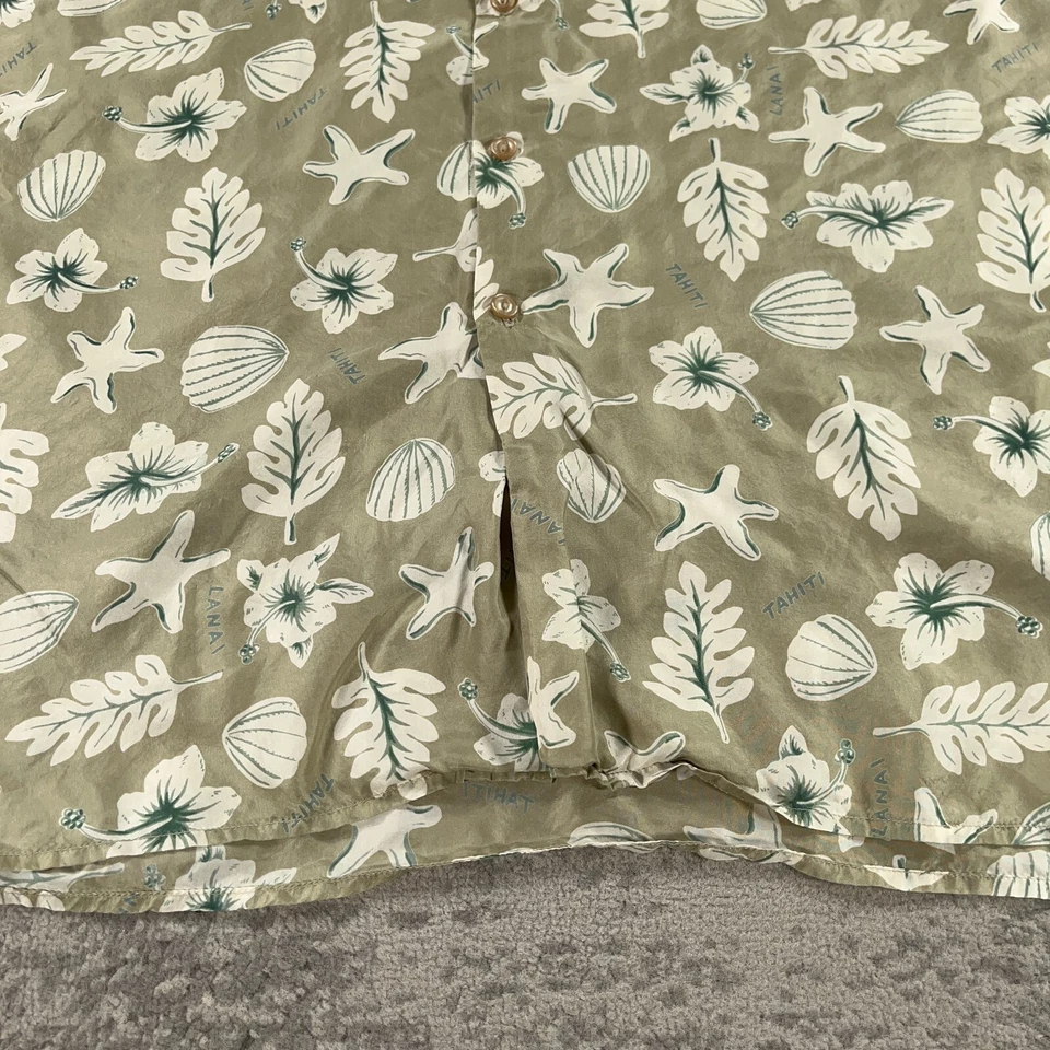 复古 Robert Stock 夏威夷衬衫男式 XL 米色丝绸花卉贝壳印花 90 年代 Aloha — 第 3/4 张图片