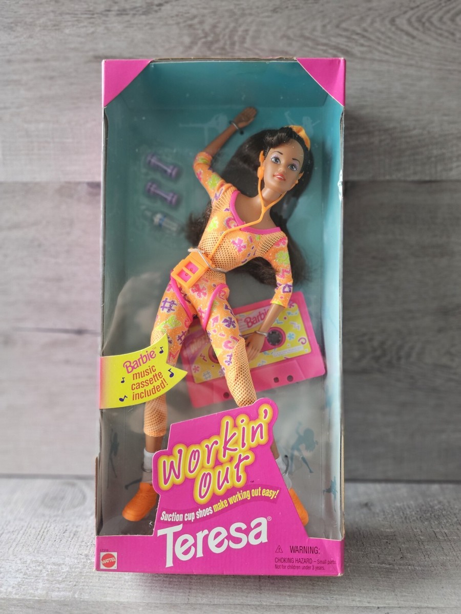 Vtg Barbie Workin' Out Teresa W/ Suction Cup Shoes & Cassette