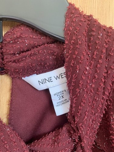 Nuevo con etiquetas Blusa Top Mujer Plus Nine West Cuello Torcido Brillante Ciruela Fiesta Vacaciones 3X - Imagen 5 de 11