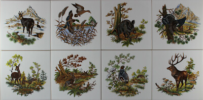 Dekor Fliesen 15x15 Jagdmotiv; Jagd,Hase,Gemse,Fuchs,Wildente,Fasan,Reh,Hirsch