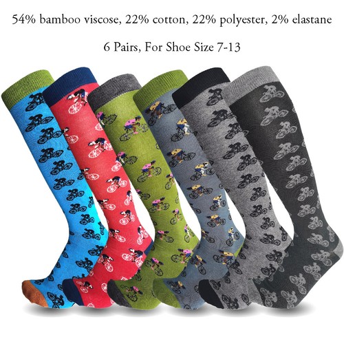 Calcetines altos para hombre Lavencious fibra de bambú hasta la rodilla 6 pares zapatos talla 7-13 - Imagen 3 de 5