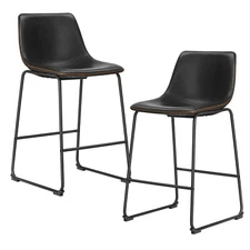 PU Leather 2PCS Bar Stools - Counter Height, Legged for Dining & Home Kitchen