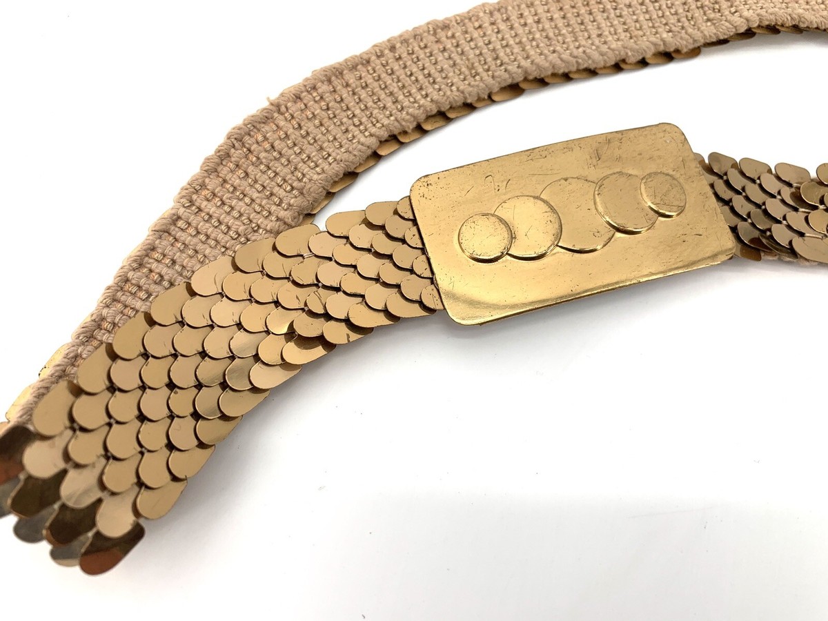 Vtg Art Deco Gold Metallic Fish Scale Elastic 80 display picture 1