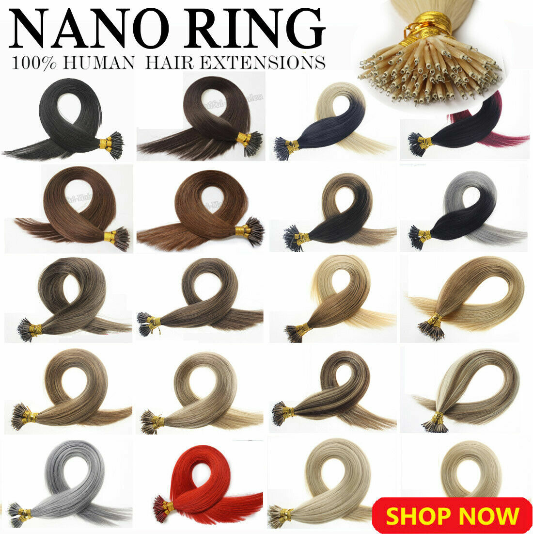 Image 61 - Nano Micro Beads Nano Ring Tip Remy Human Hair  Extensions Platinum Blonde 20inch