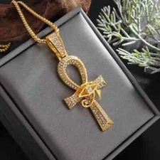 Fashion Jewelry Crystal Ankh Pendant Evil Eye Cross Gold Color Chain 1-9