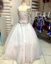 Girls 6 White Coset Lace Up Back Beaded Long Pageant Ballgown Formal Dress NWT