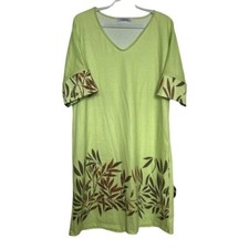 Misslook Women's Midi Dress Bamboo Printed Boho V-Neck Short Sleeve Size M Lime