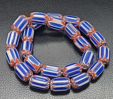 Vintage Venetian Trade Italian Blue Glass Chevron Beads 15 mm Long Strand