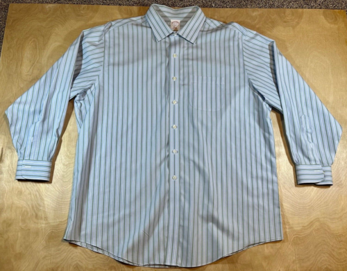 Brooks Brothers 346 Dress Shirt Mens 18 4/5 Non Iron Blue Green White Striped - Picture 1 of 6