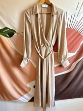 Asos Design Satin Collared Wrap Midi Shirt Dress Size 6 Neutral Capsule Timeless