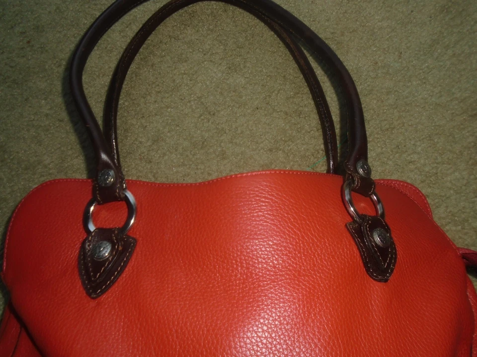 Bolso de Mano Valentina Marrón y Naranja Cuero Guijarro Óxido Grande LapTop 15 X 10.5 Foto 4 de 4