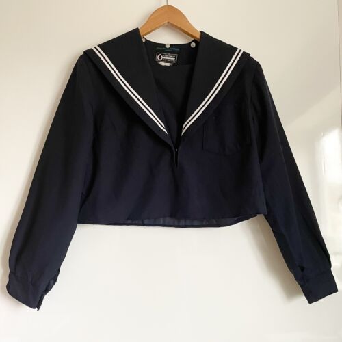 Vintage Japanese Seifuku Uniform Jacket School Navy White Trim Sailor Shirt S M - Picture 1 of 8