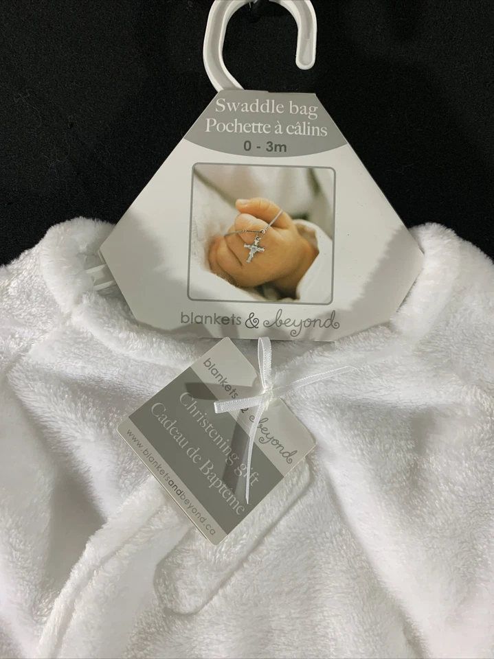 NUEVO CON ETIQUETAS Mantas y Más Allá Blanco Bolsa de Envoltura Manta Bautizo Bebé Bebé Foto 3 de 4