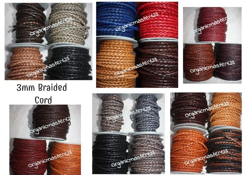 Cordón de cuero trenzado Bolo redondo genuino de 3 mm cordón de joyería de cuero premium - Imagen 1 de 13