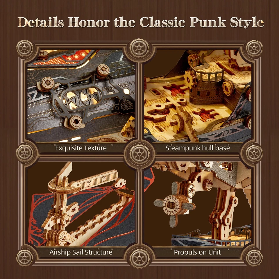 Rompecabezas de madera LED 3D modelo de dirigible de fantasía - Steampunk hágalo usted mismo kit de artesanía con LED L... Foto 3 de 4