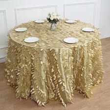CHAMPAGNE 120" Taffeta ROUND TABLECLOTH Leaf Petals Design Wedding Party