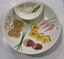 Los Angeles Pottery Chip & Dip Serving Bowl Hand Painted Vintage MCM Vtg Crazed