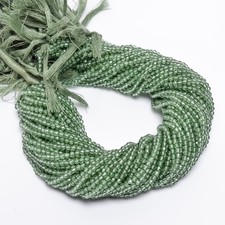 Green Sapphire Gemstone Round Shape Faceted Beads 3 mm Strand 12.5" AB-331