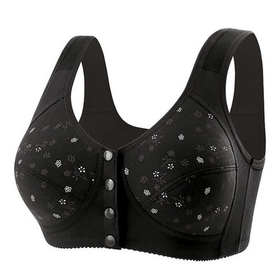 Floral Bra for Senior Women Front Closure Comfort Wireless Snap Closing Bra BCD