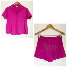 Juicy Couture Logo Bedazzled Collared 2 Piece Pajama Set Women's Small
