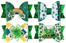 St. Patrick's Day Bow Clips Glitter Green Shamrock Clover Hair Pins Quicksand Bo