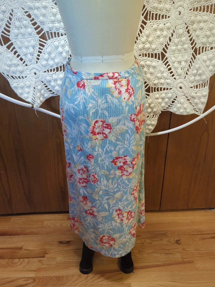 Maxi Falda Vintage David Brooks Para Mujer Costera Floral Lino Mezcla Rayón Talla 6 Foto 2 de 4