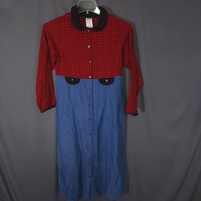 Vtg Peaches 'N Cream Dress Size 16 Buffalo Plaid Denim Corduroy Hearts 80s 90s