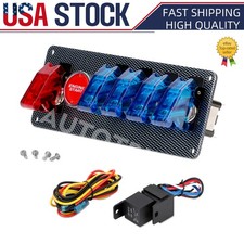 Carbon Ignition Switch Panel Engine Start Push Button Led 12v Toggle Racing Car