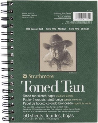 Strathmore 400 Series Sketch Pad, Toned Tan, 5.5x8.5 inch, 5.5x8.5, Tan 