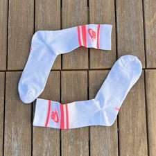 Nike Men white with neon pink stripes logo crew socks size L
