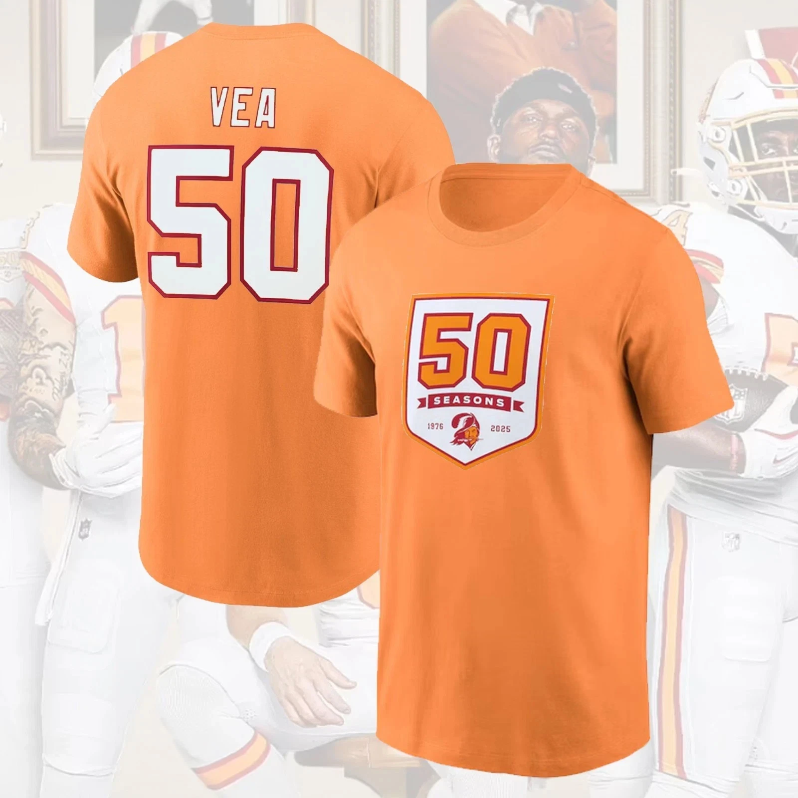 Orange's Tampa Bay Buccaneers 50th Season Name & Number Gift For Fans
