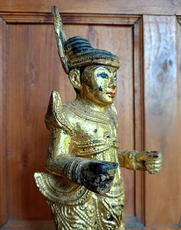 Burmese Wooden Shwe Nawrahta Nat golden statuette 20th century Myanmar - Image 4 of 4