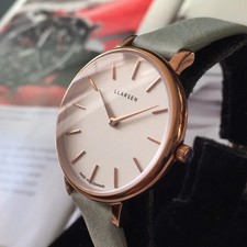 Lars Larsen Watch OLIVER Ladies Rose Gold PVD Duck Egg Blue Leather 30mm case