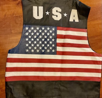 Highway Leather Embroidery Back American Flag Live To Ride Custumized Vest Sz XL