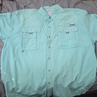 Columbia Men's 3X/3TF Light Blue Short Sleeve Button Up Fishing Shirt Mesh Lined