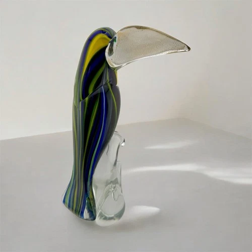 Vintage Murano? Art Glass Toucan Bird 11" Figurine Gold Fleck Beak Blue Green